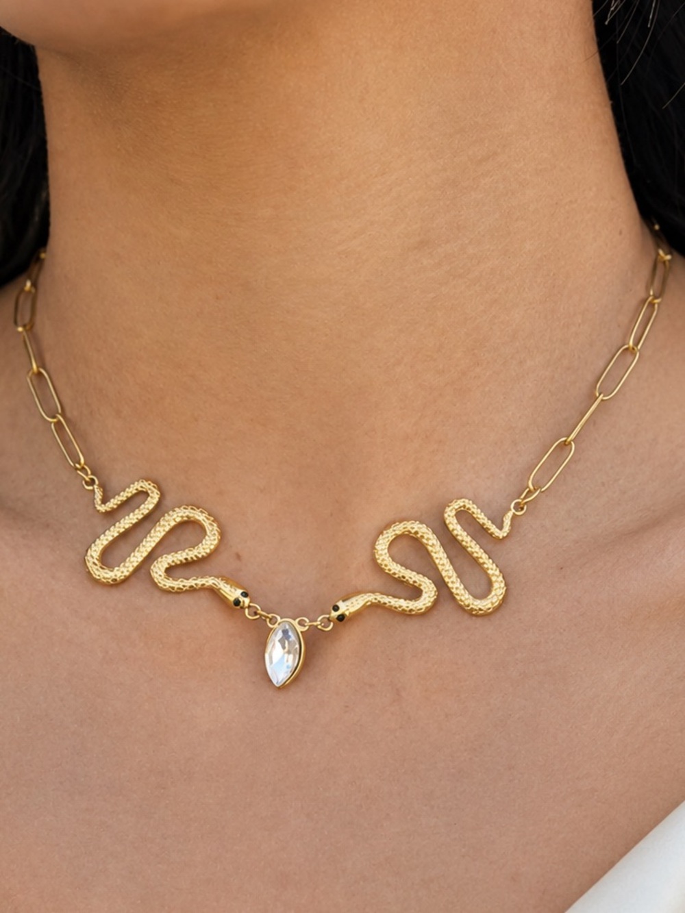 Snake Pendant Necklace with Clear Crystal